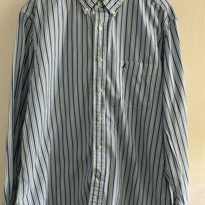 Nautica Blue and White Casual Button Down Shirt with Stripes